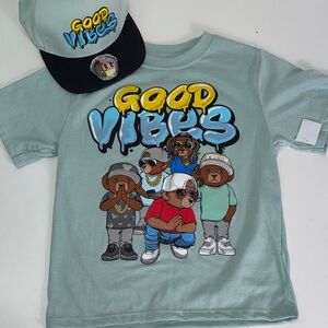 Kids 'Good Vibes' Graphic Tee - Mint Green & hut Sz 6 NWT